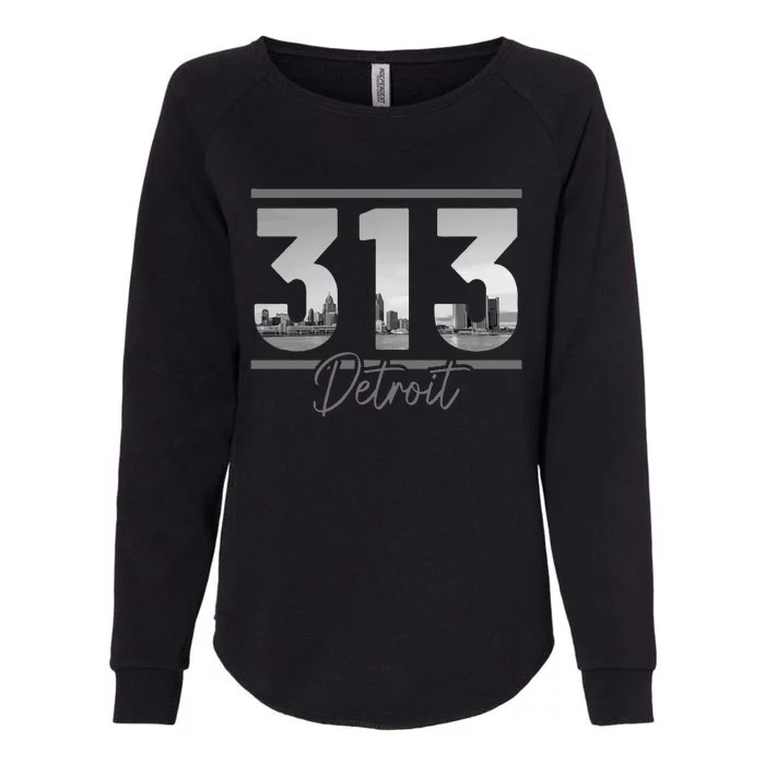 Detroit 313 Area Code Skyline Michigan Vintage Womens California Wash Sweatshirt