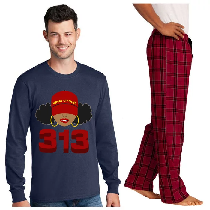 Detroit 313 Area Code What Up Doe Black Woman Long Sleeve Pajama Set