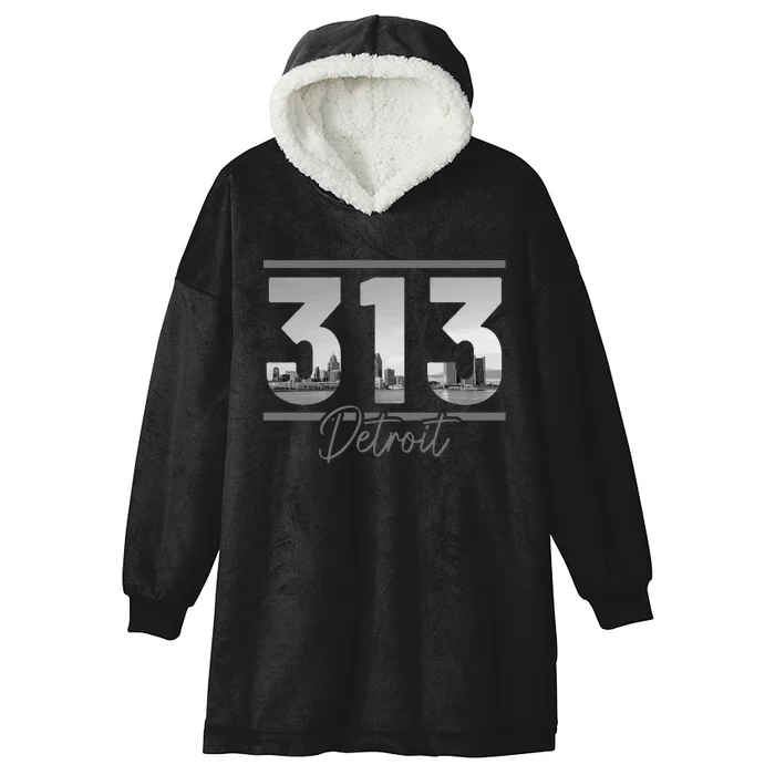 Detroit 313 Area Code Skyline Michigan Vintage Hooded Wearable Blanket