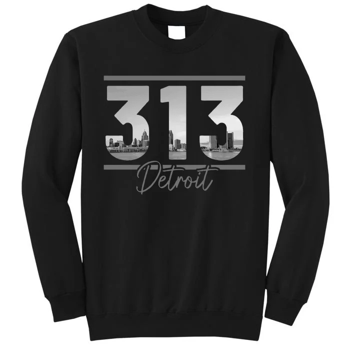 Detroit 313 Area Code Skyline Michigan Vintage Tall Sweatshirt