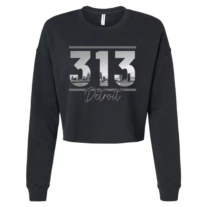 Detroit 313 Area Code Skyline Michigan Vintage Cropped Pullover Crew