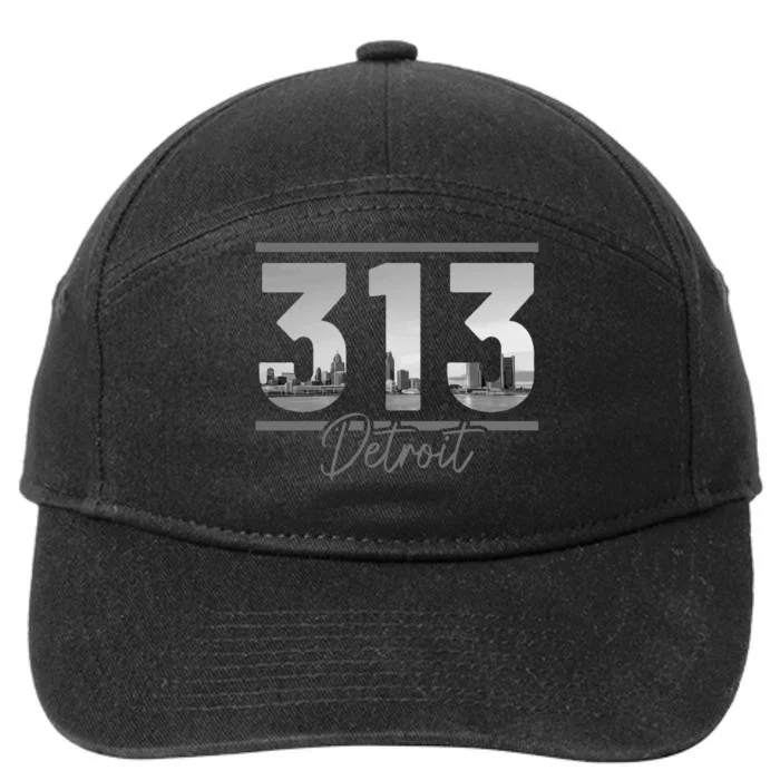 Detroit 313 Area Code Skyline Michigan Vintage 7-Panel Snapback Hat