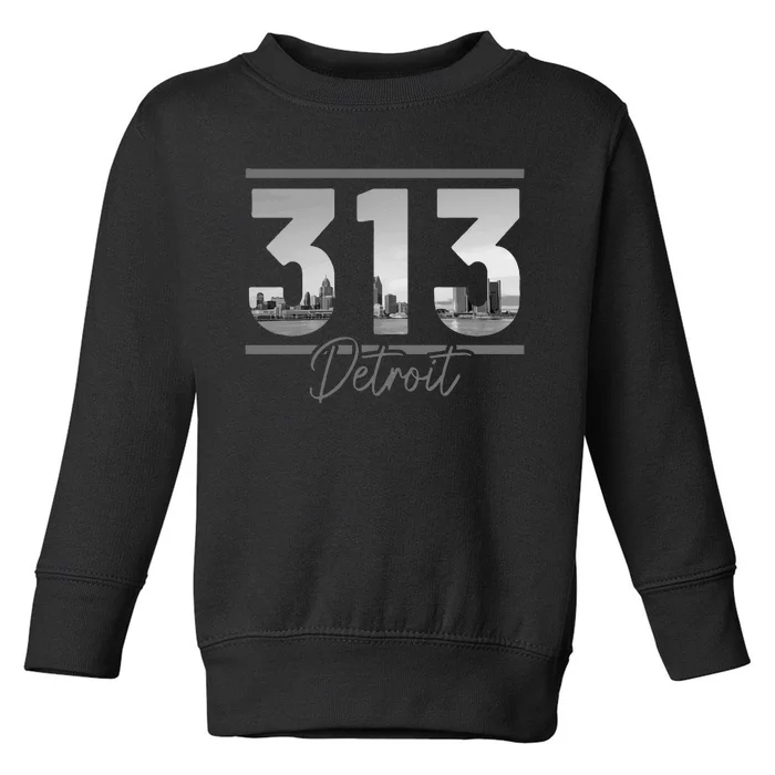 Detroit 313 Area Code Skyline Michigan Vintage Toddler Sweatshirt