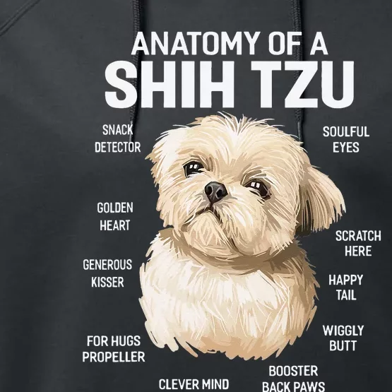 Dogs 365 Anatomy of a Shih Tzu Dog Funny Gift Performance Fleece Hoodie