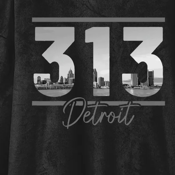 Detroit 313 Area Code Skyline Michigan Hooded Wearable Blanket