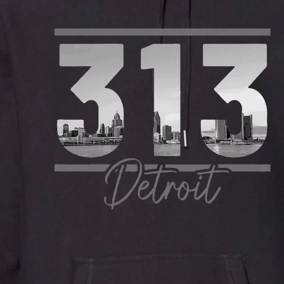 Detroit 313 Area Code Skyline Michigan Premium Hoodie