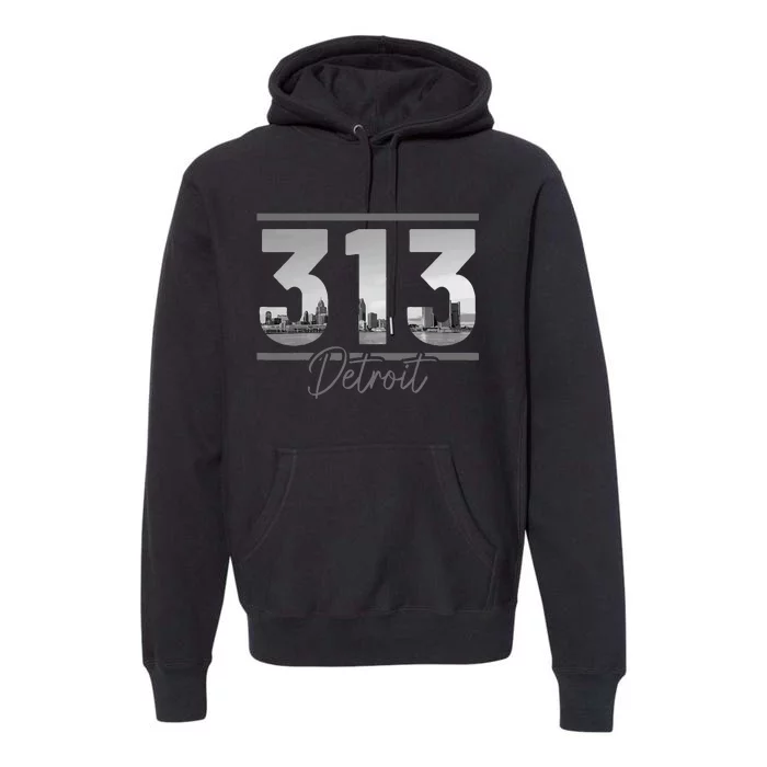 Detroit 313 Area Code Skyline Michigan Premium Hoodie