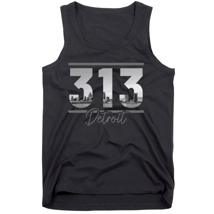 Detroit 313 Area Code Skyline Michigan Tank Top