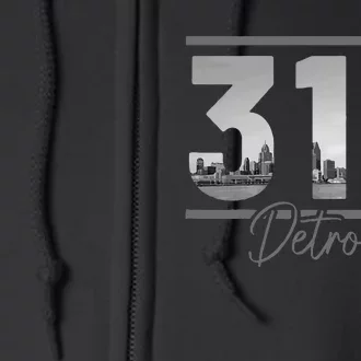 Detroit 313 Area Code Skyline Michigan Full Zip Hoodie