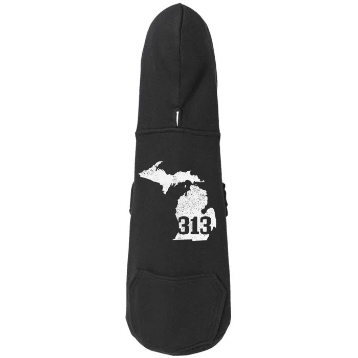 Detroit 313 Area Code Michigan Map State Pride Vintage Doggie 3-End Fleece Hoodie