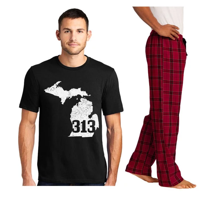 Detroit 313 Area Code Michigan Map State Pride Vintage Pajama Set