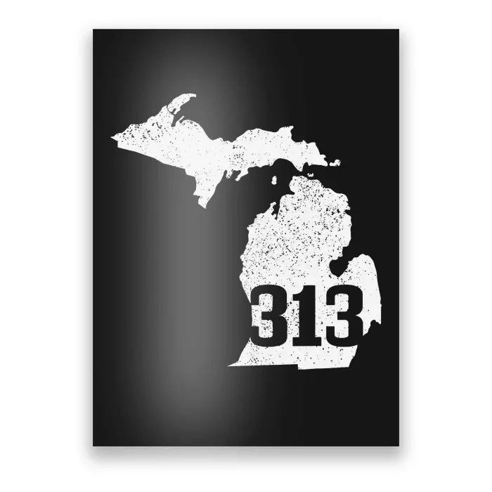 Detroit 313 Area Code Michigan Map State Pride Vintage Poster