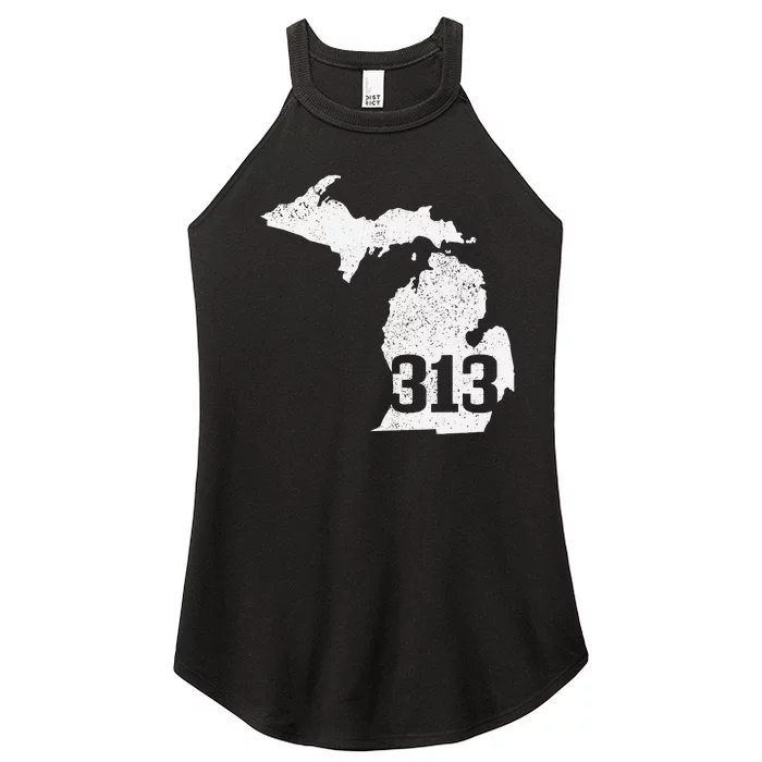 Detroit 313 Area Code Michigan Map State Pride Vintage Women’s Perfect Tri Rocker Tank