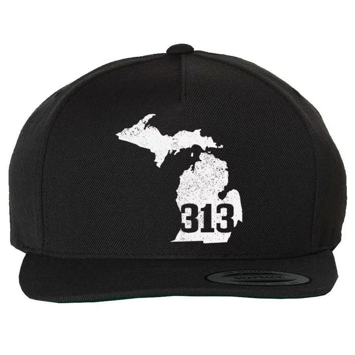 Detroit 313 Area Code Michigan Map State Pride Vintage Wool Snapback Cap