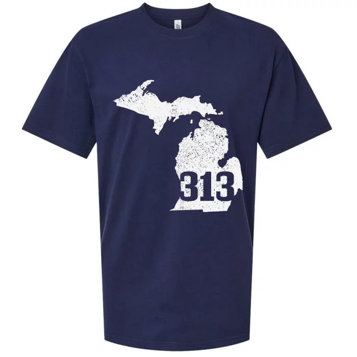 Detroit 313 Area Code Michigan Map State Pride Vintage Sueded Cloud Jersey T-Shirt