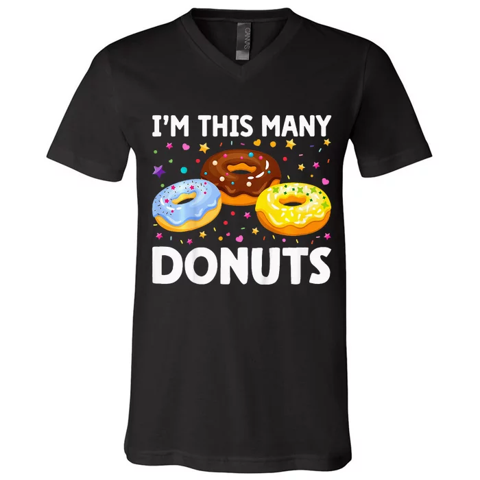 Donut 3rd Birthday Im This Many Donuts 3yearold V-Neck T-Shirt