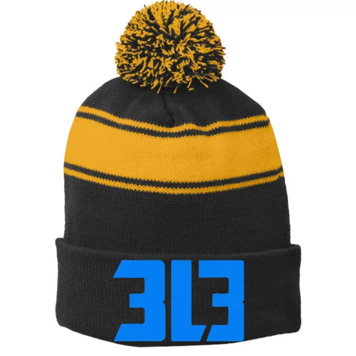 Detroit 313 Stripe Pom Pom Beanie