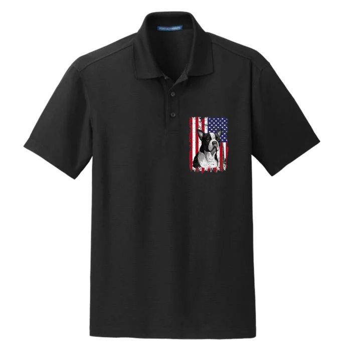 Dogs 365 Distress American Flag Boston Terrier Dog USA Dry Zone Grid Performance Polo