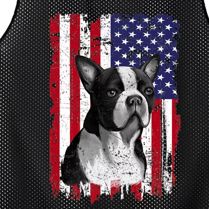 Dogs 365 Distress American Flag Boston Terrier Dog USA Mesh Reversible Basketball Jersey Tank