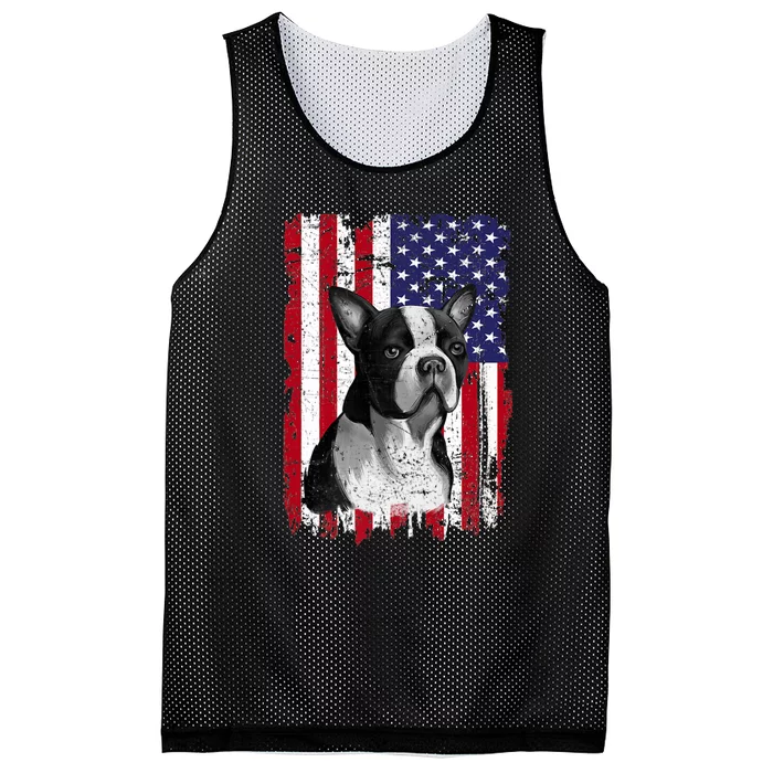 Dogs 365 Distress American Flag Boston Terrier Dog USA Mesh Reversible Basketball Jersey Tank