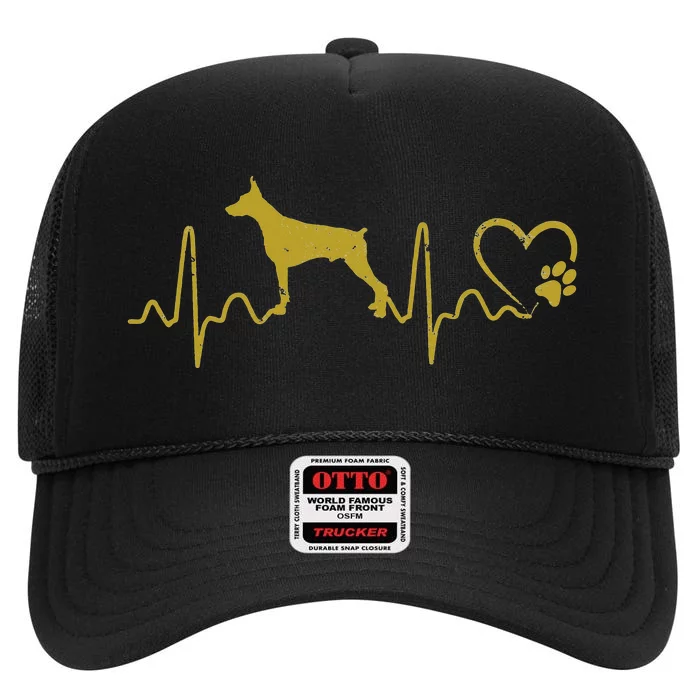 Dogs 365 Heartbeat Doberman Pinscher Dog Rescue Lifeline High Crown Mesh Trucker Hat