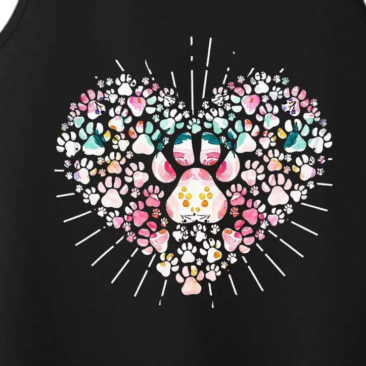 Dogs 365 Paw Hearts Dog Lover Hearts Love Animal Rescue Performance Tank