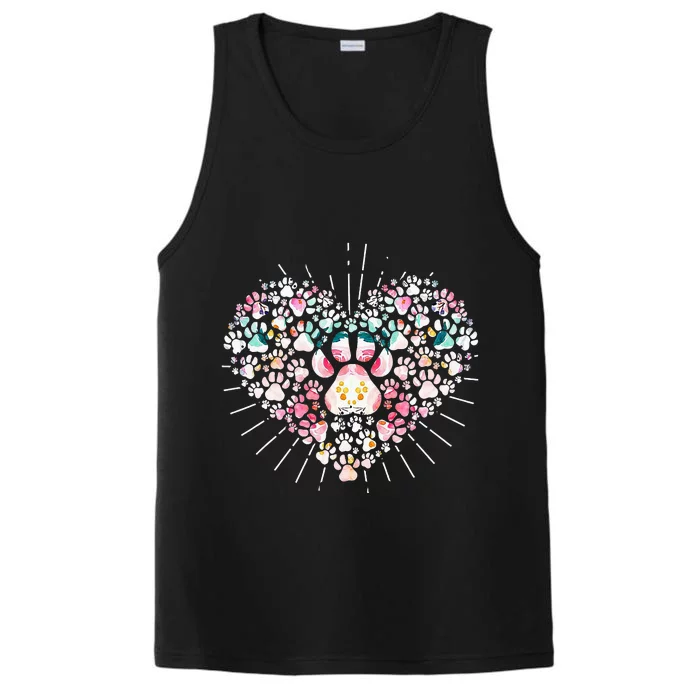 Dogs 365 Paw Hearts Dog Lover Hearts Love Animal Rescue Performance Tank