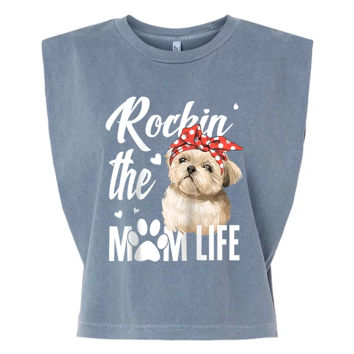 Dogs 365 Rockin The Shih Tzu Mom Life Dog Lover Garment-Dyed Women's Muscle Tee