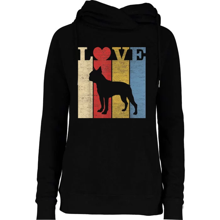 Dogs 365 Retro Love Boston Terrier Dog Vintage Gift Womens Funnel Neck Pullover Hood