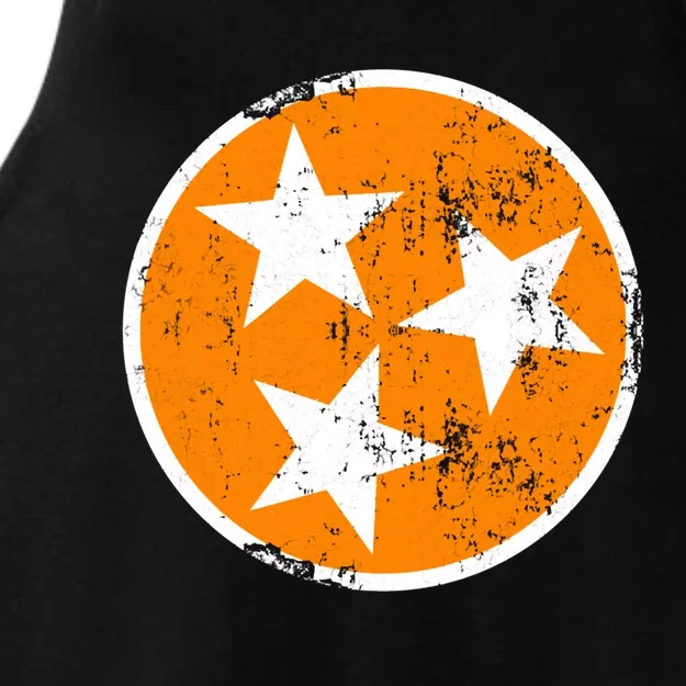 Distressed 3 Star Tn State Orange And White Tennessee Flag Ladies Tri-Blend Wicking Tank