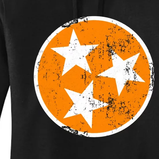 Distressed 3 Star Tn State Orange And White Tennessee Flag Women's Pullover Hoodie