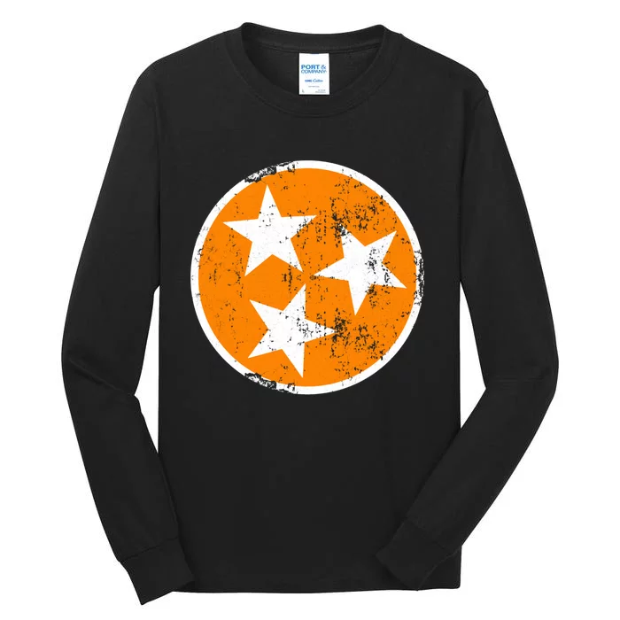 Distressed 3 Star Tn State Orange And White Tennessee Flag Tall Long Sleeve T-Shirt