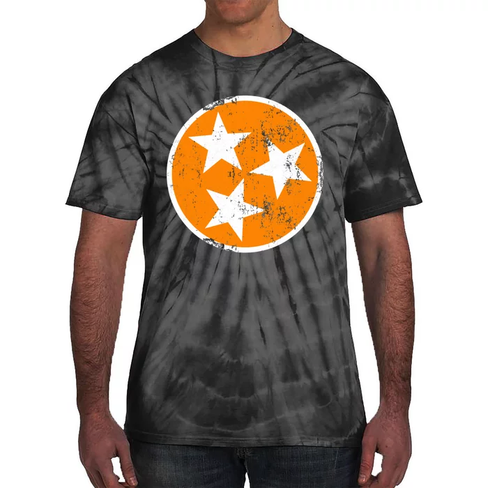 Distressed 3 Star Tn State Orange And White Tennessee Flag Tie-Dye T-Shirt