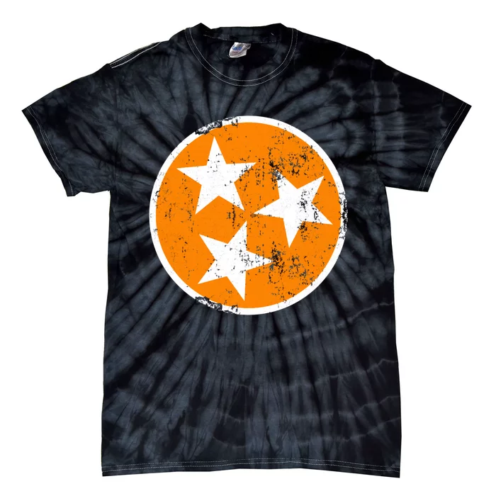 Distressed 3 Star Tn State Orange And White Tennessee Flag Tie-Dye T-Shirt