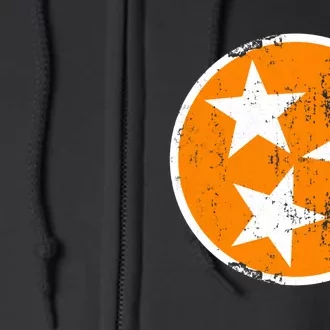 Distressed 3 Star Tn State Orange And White Tennessee Flag Full Zip Hoodie