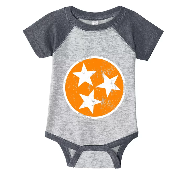 Distressed 3 Star Tn State Orange And White Tennessee Flag Infant Baby Jersey Bodysuit