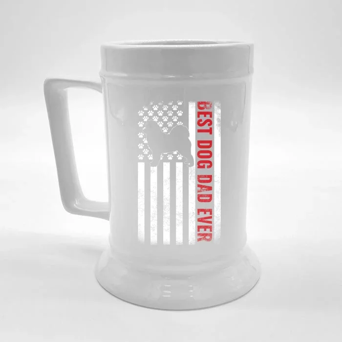 Dogs 365 Samoyed Best Dog Dad Ever American Flag Gift Front & Back Beer Stein