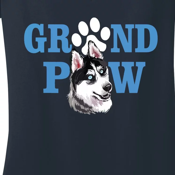 Dogs 365 Siberian Husky Grand Paw Grandpaw Grandpa Dog Lover Women's V-Neck T-Shirt