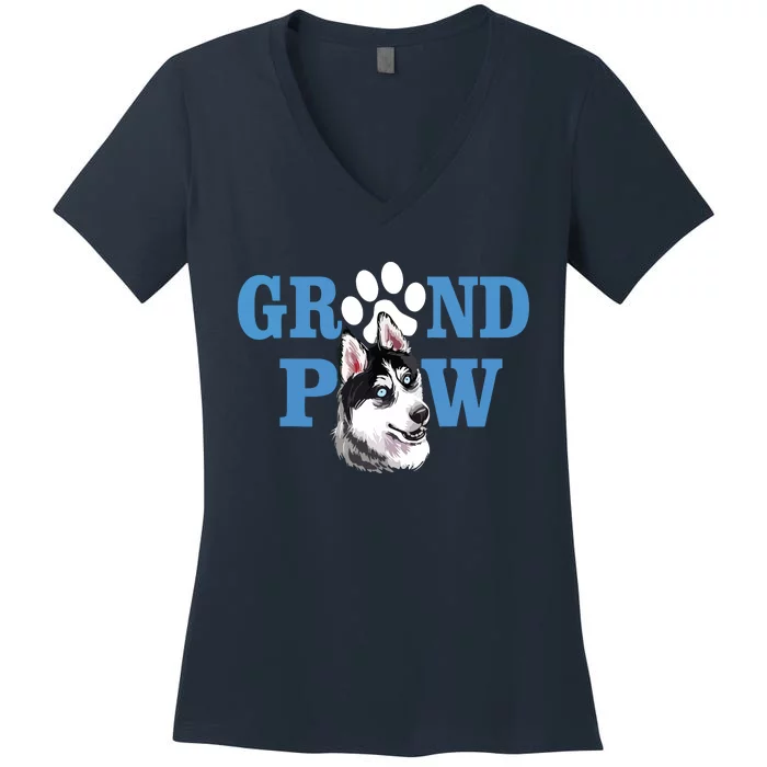 Dogs 365 Siberian Husky Grand Paw Grandpaw Grandpa Dog Lover Women's V-Neck T-Shirt