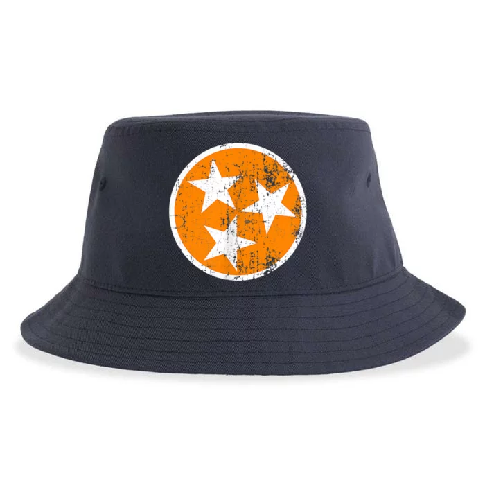 Distressed 3 Star Tn State Orange And White Tennessee Flag Sustainable Bucket Hat