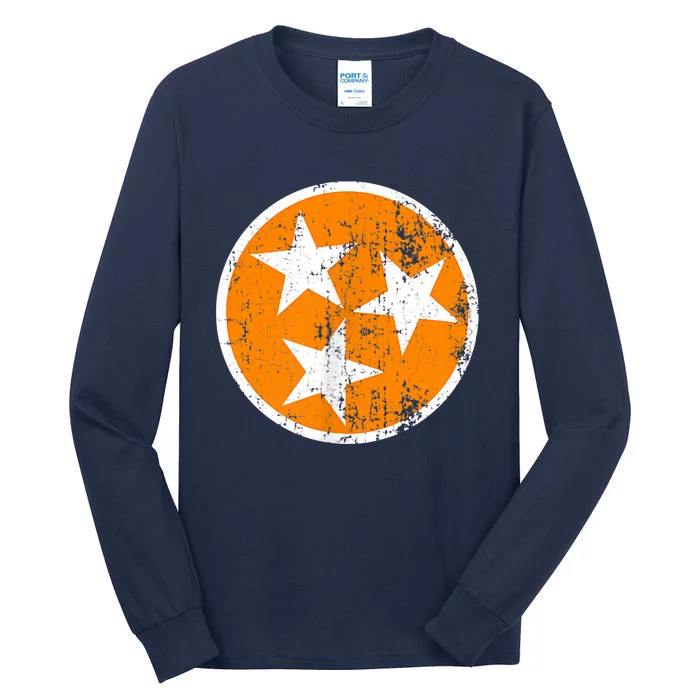 Distressed 3 Star Tn State Orange And White Tennessee Flag Tall Long Sleeve T-Shirt