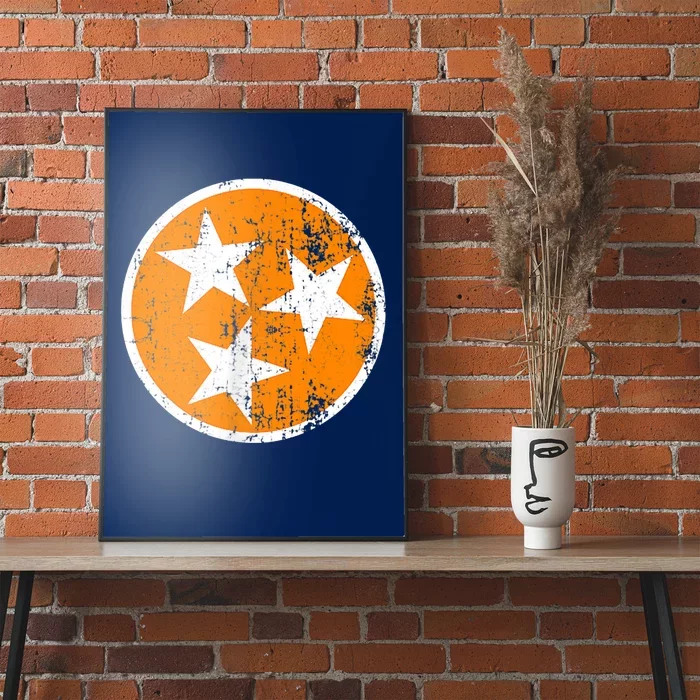 Distressed 3 Star Tn State Orange And White Tennessee Flag Poster