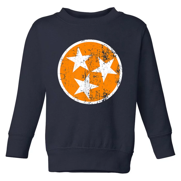 Distressed 3 Star Tn State Orange And White Tennessee Flag Toddler Sweatshirt