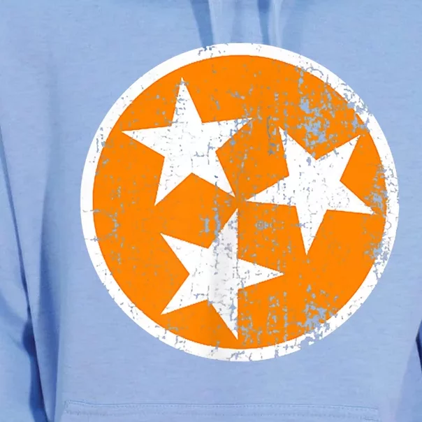 Distressed 3 Star Tn State Orange And White Tennessee Flag Unisex Surf Hoodie