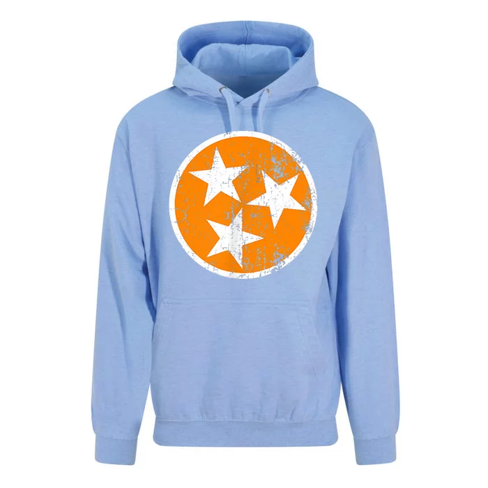 Distressed 3 Star Tn State Orange And White Tennessee Flag Unisex Surf Hoodie