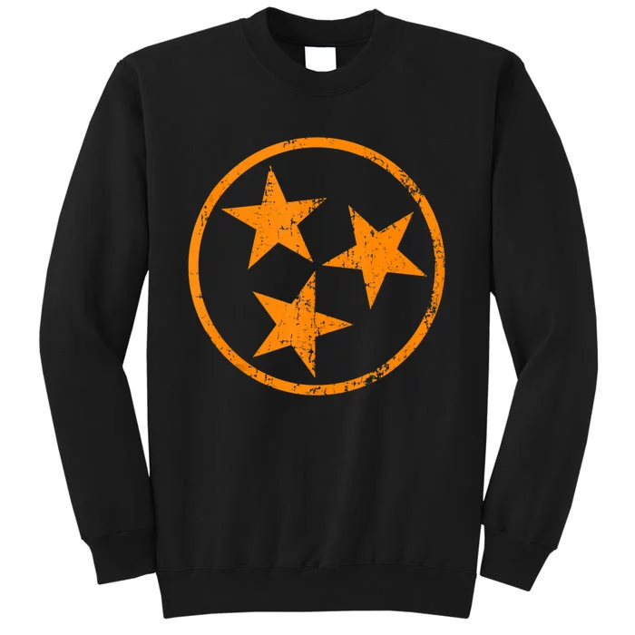 Distressed 3 Star Tn State Orange And White Tennessee Flag Tall Sweatshirt