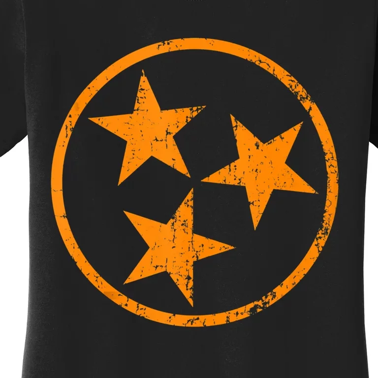 Distressed 3 Star Tn State Orange And White Tennessee Flag Women's T-Shirt