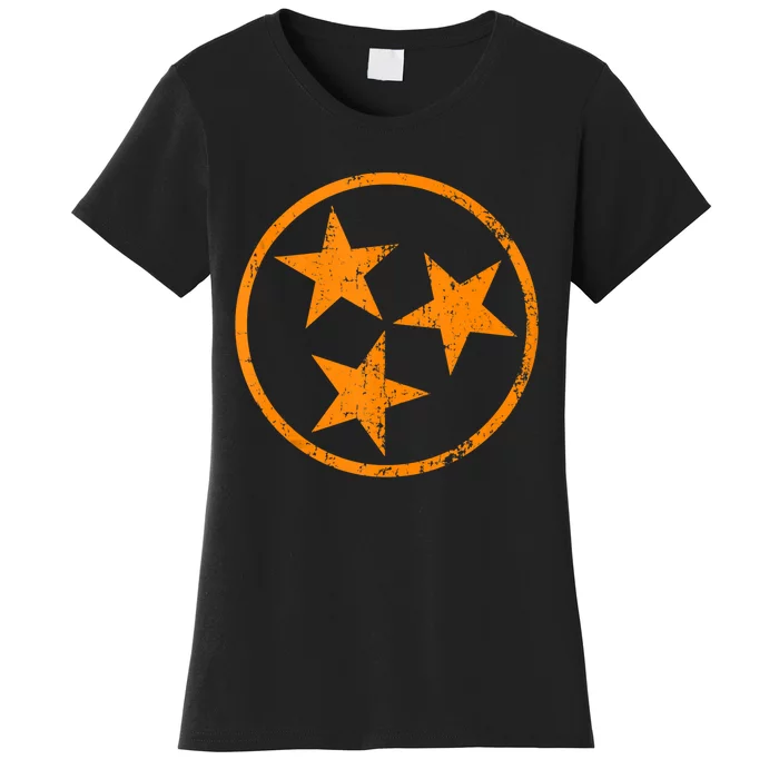 Distressed 3 Star Tn State Orange And White Tennessee Flag Women's T-Shirt