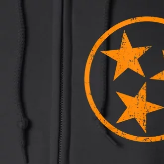 Distressed 3 Star Tn State Orange And White Tennessee Flag Full Zip Hoodie