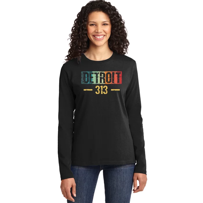 Detroit 313 Vintage Ladies Long Sleeve Shirt